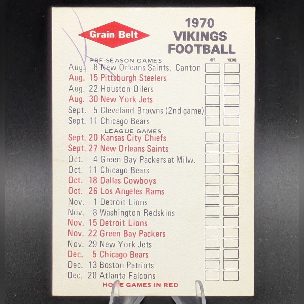 Vintage 1970 Grain Belt Beer Season Pocket Schedule Minnesota Vikings Gophers